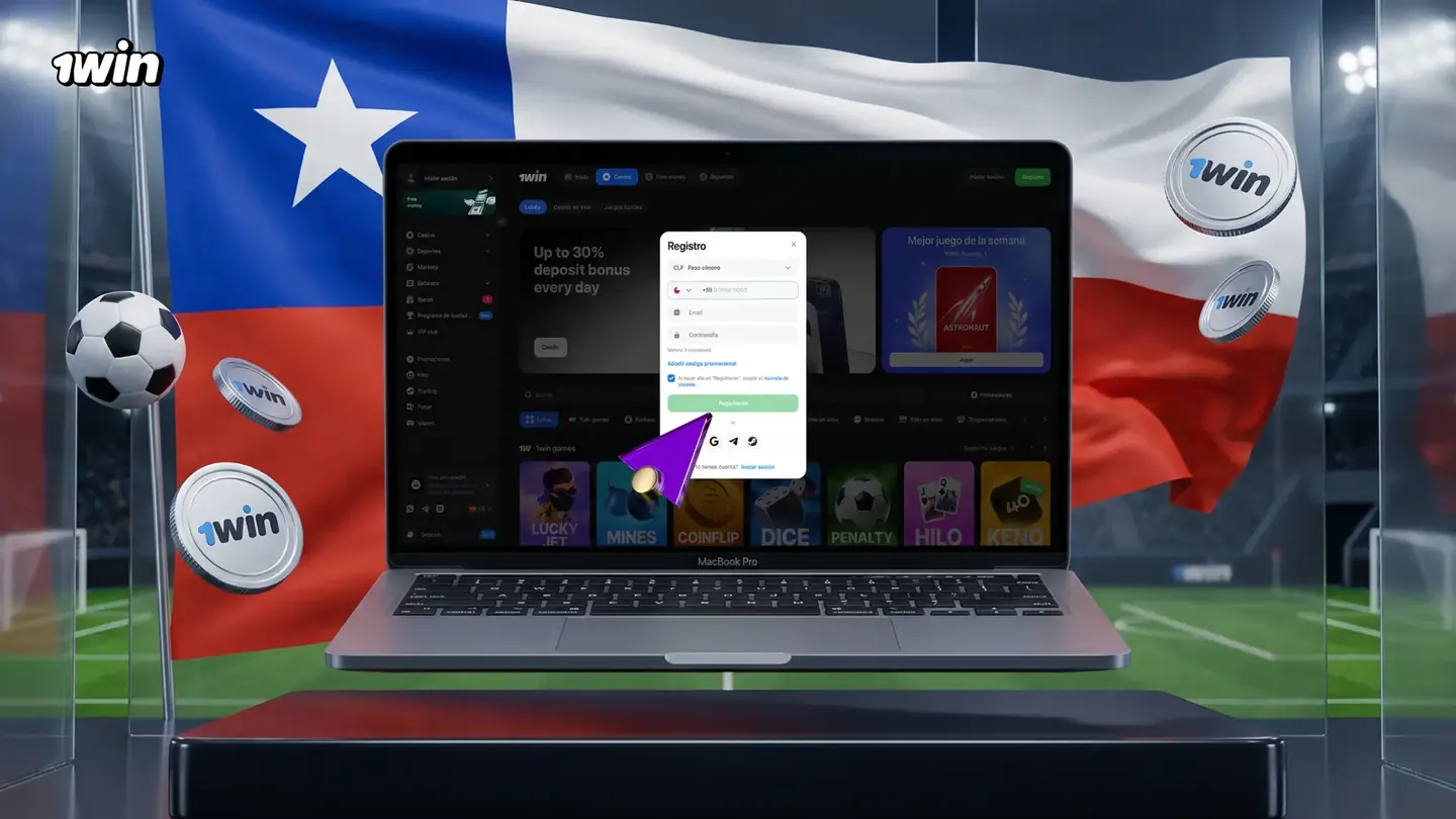 Formulario de registro de 1win con la divisa en pesos chilenos